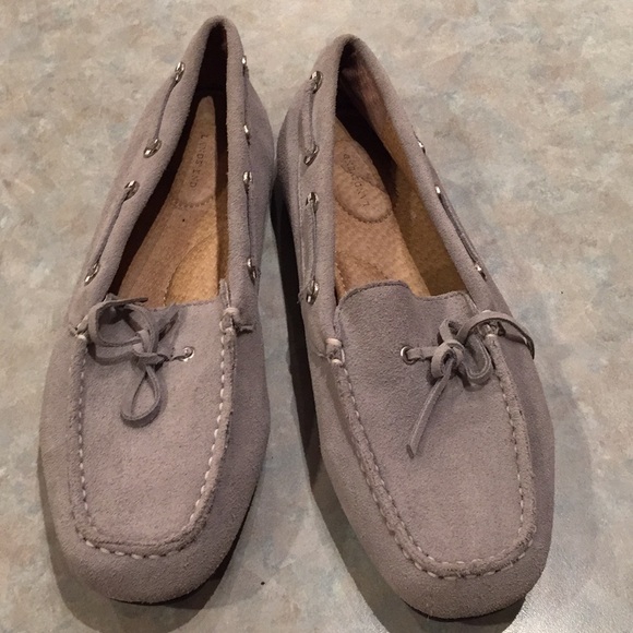 Lands End gray suede loafers (sz 7 1/2) - Picture 1 of 10